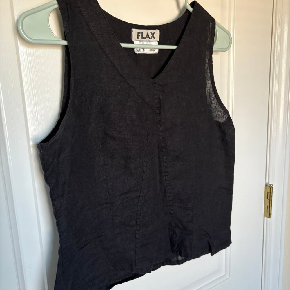 FLAX Black 100% Linen Tank - Picture 2 of 7